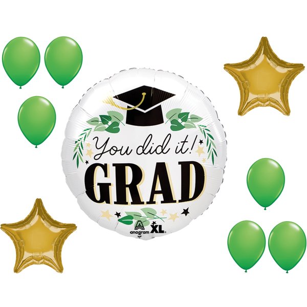 Loonballoon Graduation Grad Theme Balloon Set, Standard You Did It Satin Ivy Grad Balloon, Star 87265